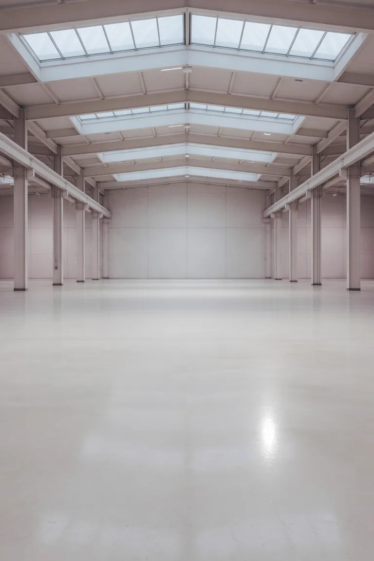 Industriehalle mit gereinigtem Hallenboden (KI-generiertes Symbolbild)