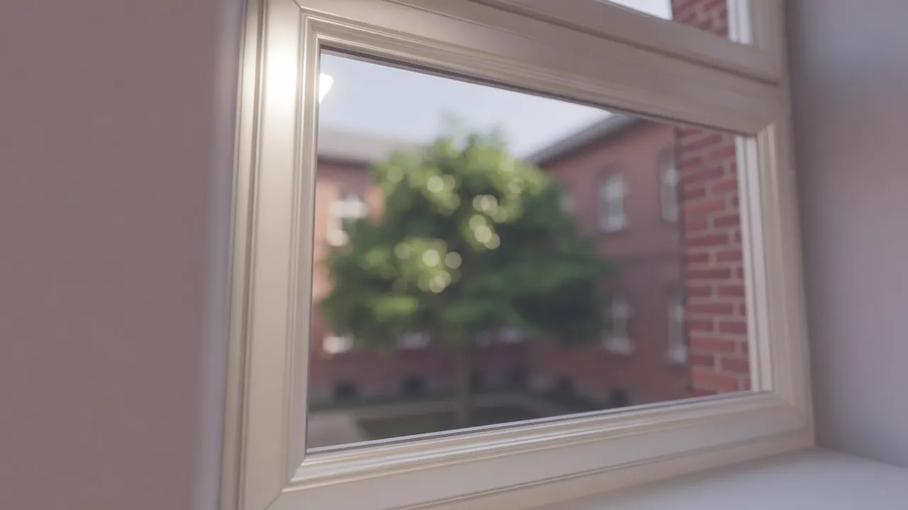 Fensterdetail glasklar mit Wassertropfen (KI-generiertes Symbolbild)