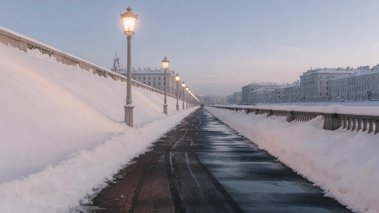 Geräumter Gehweg im winterlichen Morgenblau (KI-generiertes Symbolbild)